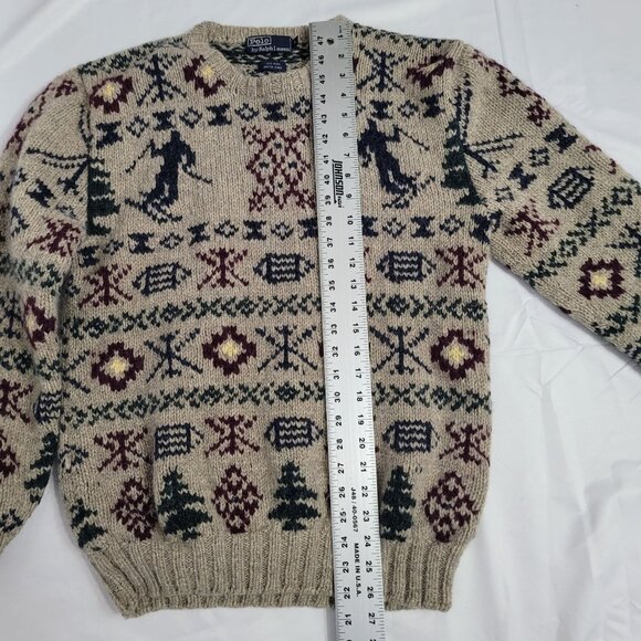 Vintage 1980's Polo By Ralph Lauren Men's Hand Knit Wool Ski Sweater Size M - Picture 3 of 11